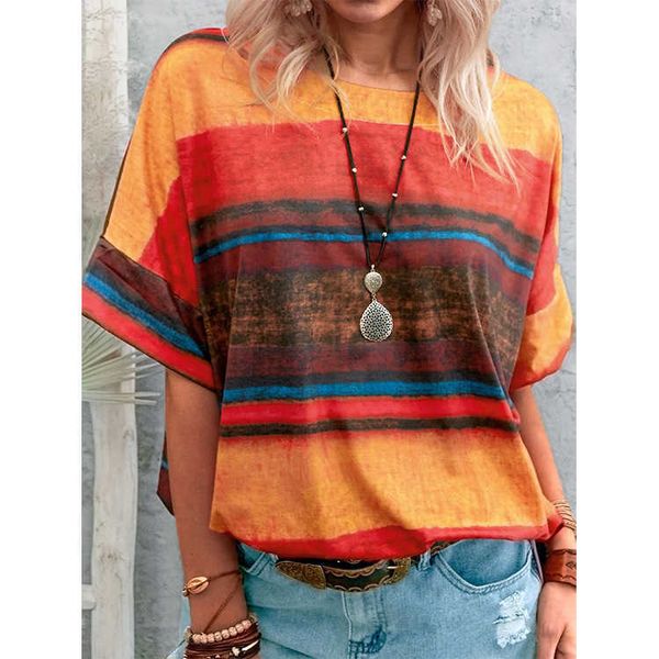 2021 fashion t shirts summer women's wear gradient contrast stripe round ne short sleeve, White
2021 fashion t shirts summer women's wear gradient contrast stripe round ne short sleeve, White
