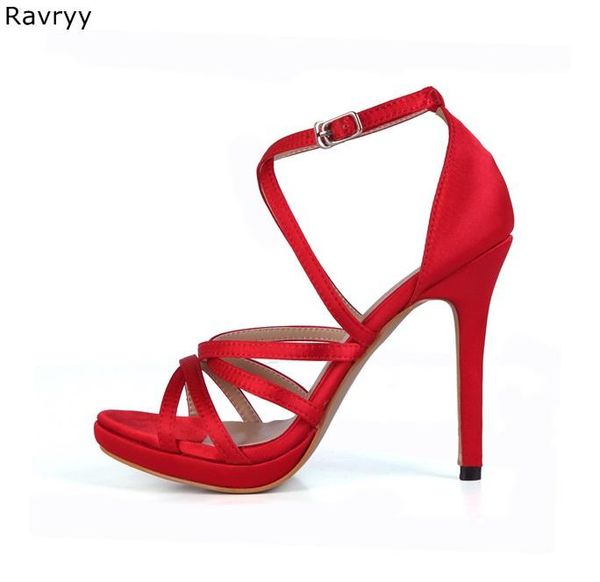 red satin luxury female wedding party dress shoes woman sandals ankle buckle narrow band decor pumps thin heel high heels, Black
red satin luxury female wedding party dress shoes woman sandals ankle buckle narrow band decor pumps thin heel high heels, Black