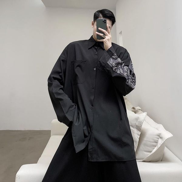 men's casual shirts fashion punk gothic printed long sleeve loose oversize shirt patchwork c3, White;black
men's casual shirts fashion punk gothic printed long sleeve loose oversize shirt patchwork c3, White;black