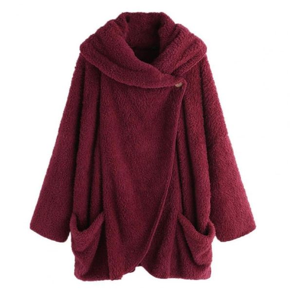 women's wool & blends pockets solid color fleece jacket double-sided plush large lapel asymmetric buttons fluffy coat outerwear batwing, Black
women's wool & blends pockets solid color fleece jacket double-sided plush large lapel asymmetric buttons fluffy coat outerwear batwing, Black