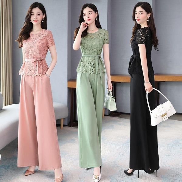 summer women's fashion lace ol profession 2 pieces set lace-up + high waisted wide leg pants two-piece suit two piece, White
summer women's fashion lace ol profession 2 pieces set lace-up + high waisted wide leg pants two-piece suit two piece, White