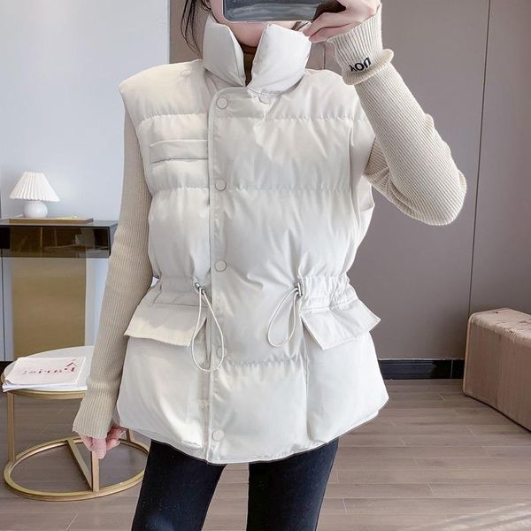 women's vests korean style solid sleeveless stand collar winter vest coat single breasted women short thick fashion outwear x385, Black;white
women's vests korean style solid sleeveless stand collar winter vest coat single breasted women short thick fashion outwear x385, Black;white