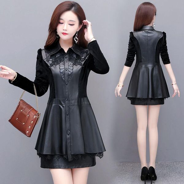 casual dresses woman spring autumn mini black pu leather female faux dress 2021 ladies elegant fashion lace up vestido 4xl q176, Black;gray
casual dresses woman spring autumn mini black pu leather female faux dress 2021 ladies elegant fashion lace up vestido 4xl q176, Black;gray