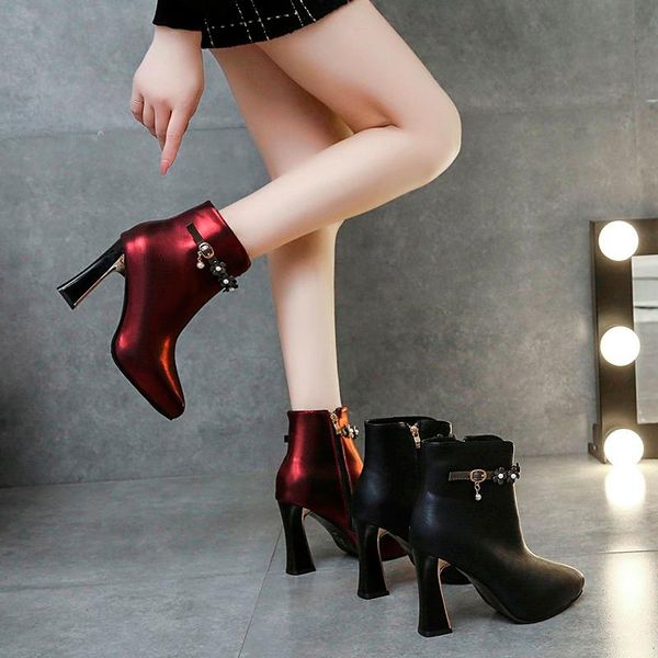 boots woman winter warm mature bright leather pointed toe high hoof heel metal decoration zipper shoes, Black
boots woman winter warm mature bright leather pointed toe high hoof heel metal decoration zipper shoes, Black