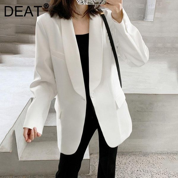women's suits & blazers deat woman blazer white solid notched single button long sleeve loose waist casual style jacket 2021 autumn fas, White;black
women's suits & blazers deat woman blazer white solid notched single button long sleeve loose waist casual style jacket 2021 autumn fas, White;black