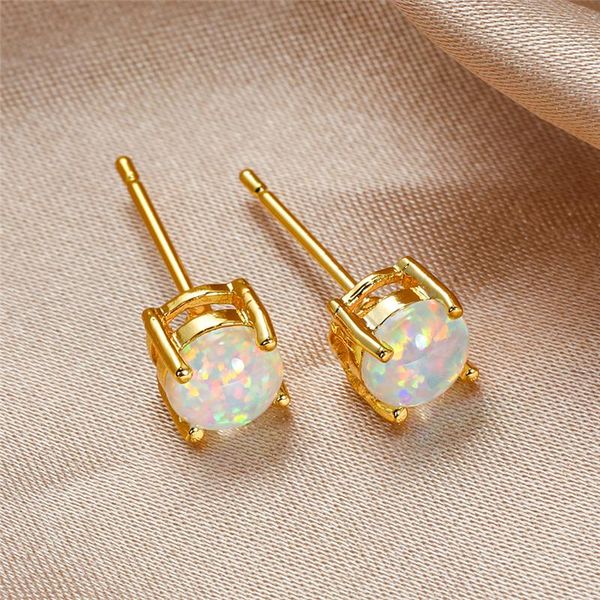 white/blue/green fire opal stud earrings for women wedding jewelry vintage fashion yellow gold cute small round stone, Golden;silver
white/blue/green fire opal stud earrings for women wedding jewelry vintage fashion yellow gold cute small round stone, Golden;silver