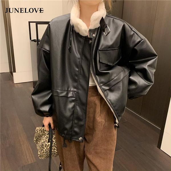 women's leather & faux pu long-sleeved padded jacket women winter korean 2021 plus velvet thickening small loose collar motorcycle top, Black
women's leather & faux pu long-sleeved padded jacket women winter korean 2021 plus velvet thickening small loose collar motorcycle top, Black