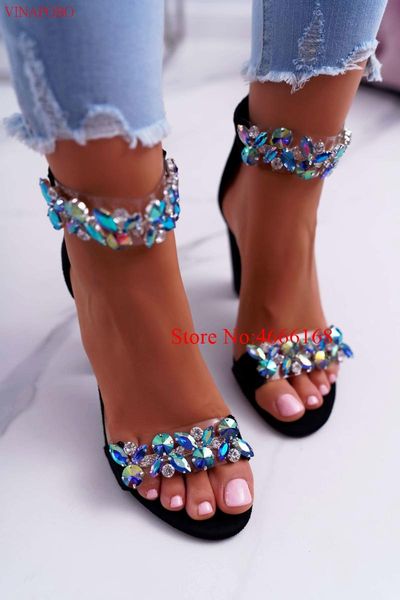 crystal chunky heels ankle wrap sandals woman open toe pumps rhinestone clear lady high summer shoes, Black
crystal chunky heels ankle wrap sandals woman open toe pumps rhinestone clear lady high summer shoes, Black