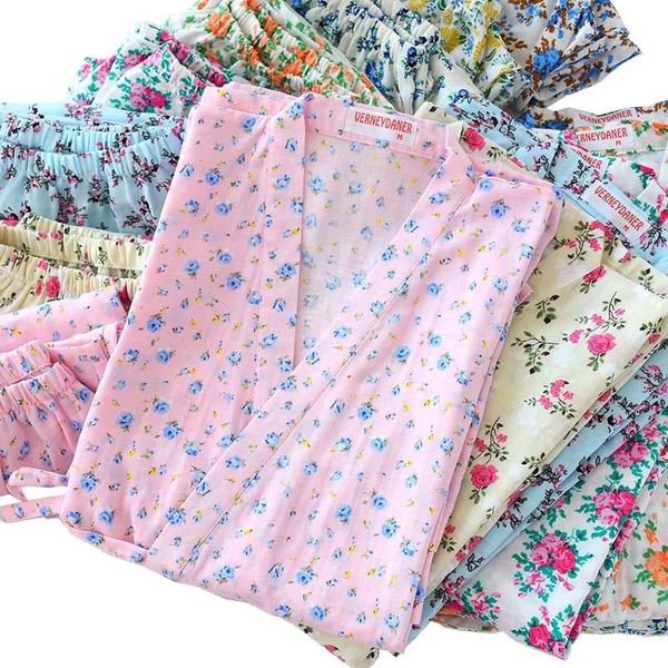 women's sleepwear ladies japanese kinomo style pajamas set little floral printed women short sleeve loose homewear comfort casual, Black;red
women's sleepwear ladies japanese kinomo style pajamas set little floral printed women short sleeve loose homewear comfort casual, Black;red