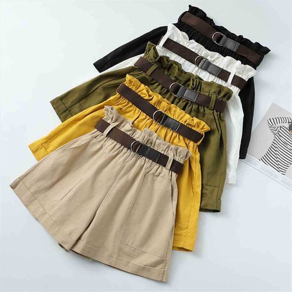 summer high waist cotton women short belt loose pants solid casual black femme, White;black
summer high waist cotton women short belt loose pants solid casual black femme, White;black