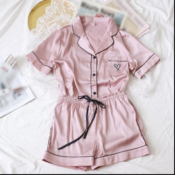 summer silk love printed pajamas women sleepwear short sleeve two piece satin sets female fashion casual ladies nightwear, Black;red
summer silk love printed pajamas women sleepwear short sleeve two piece satin sets female fashion casual ladies nightwear, Black;red