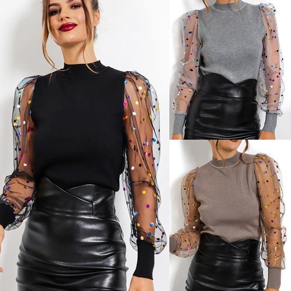 women's blouses & shirts women ladies sequins mesh puff sleeve spring fall slim ribbed pullover blouse fashion female jumper shirt, White
women's blouses & shirts women ladies sequins mesh puff sleeve spring fall slim ribbed pullover blouse fashion female jumper shirt, White