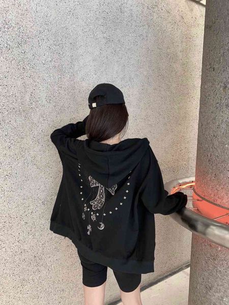 trend2021ss autumn and winter new back full style decoration heavy industry design hooded zipper coat, Black 
trend2021ss autumn and winter new back full style decoration heavy industry design hooded zipper coat, Black