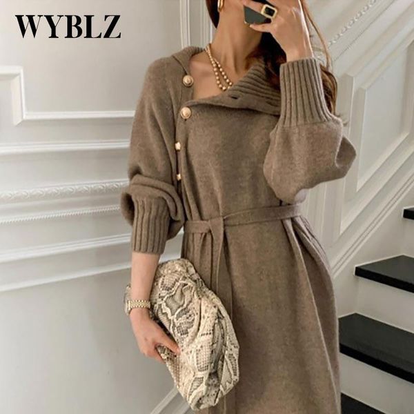 casual dresses wyblz 2021 winter turtleneck knitted mid-length women elegant buttons lace-up loose female sweater dress long vestidos, Black;gray
casual dresses wyblz 2021 winter turtleneck knitted mid-length women elegant buttons lace-up loose female sweater dress long vestidos, Black;gray