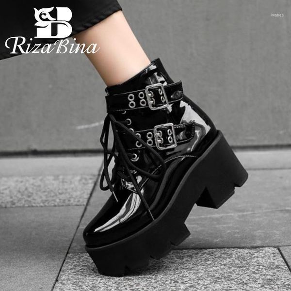 boots rizabina short for women thick heel platform round toe lace up buckle decoration gothic shoes punk style size 32-4311, Black 
boots rizabina short for women thick heel platform round toe lace up buckle decoration gothic shoes punk style size 32-4311, Black