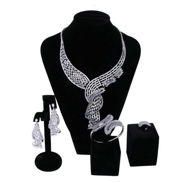 earrings & necklace luxury women wedding jewelry sets setting cubic zircon 4pcs ( + bracelet ring), Silver
earrings & necklace luxury women wedding jewelry sets setting cubic zircon 4pcs ( + bracelet ring), Silver
