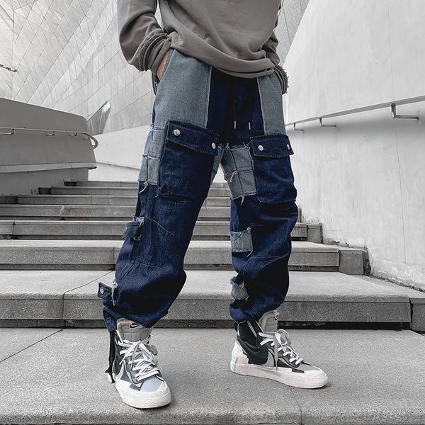 men's jeans mens splice tassel patchwork casual straight trousers male fashion streetwear loose hip hop denim cargo pants, Blue
men's jeans mens splice tassel patchwork casual straight trousers male fashion streetwear loose hip hop denim cargo pants, Blue