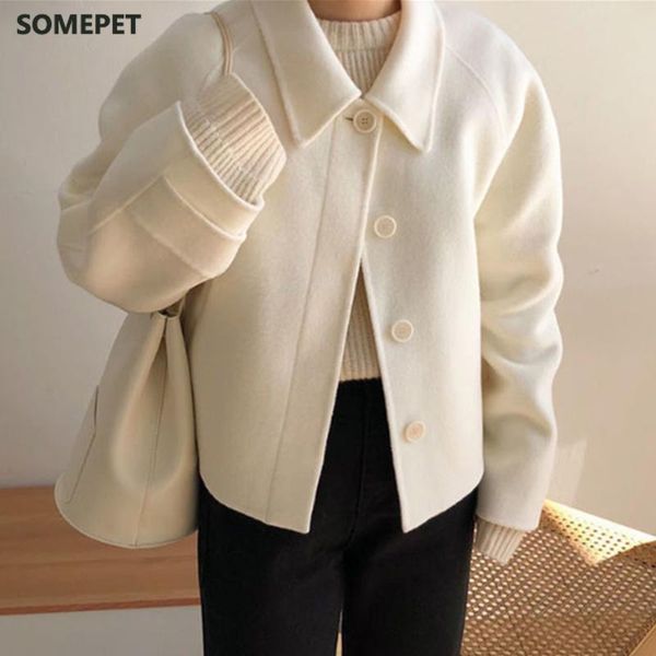 women's wool & blends autumn winter korean style turn-down collar solid beige/grey warm coat female elegant long sleeve outerwear, Black
women's wool & blends autumn winter korean style turn-down collar solid beige/grey warm coat female elegant long sleeve outerwear, Black