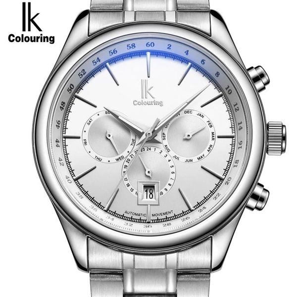 wristwatches ik automatic mechanical brand men's watch 24 hours calendar luminous silver full steel clock fashion simple casual relojes, Slivery;brown 
wristwatches ik automatic mechanical brand men's watch 24 hours calendar luminous silver full steel clock fashion simple casual relojes, Slivery;brown