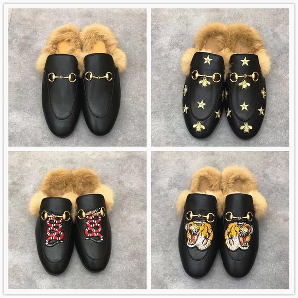 2021 men women shoes loafers autumn winter warm wool slippers classic metal buckle embroidery stylist leather half slippers, Black
2021 men women shoes loafers autumn winter warm wool slippers classic metal buckle embroidery stylist leather half slippers, Black