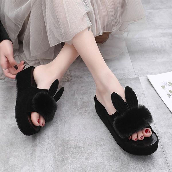 slippers 2021 summer sandals woman ears faux fur high heels platform peep toe lady wedges slides shoes #40, Black
slippers 2021 summer sandals woman ears faux fur high heels platform peep toe lady wedges slides shoes #40, Black