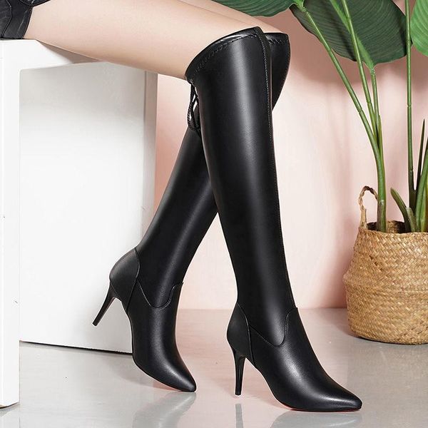 boots pointed high-heeled women's over the knee autumn winter soft leather stiletto thin elastic, Black
boots pointed high-heeled women's over the knee autumn winter soft leather stiletto thin elastic, Black