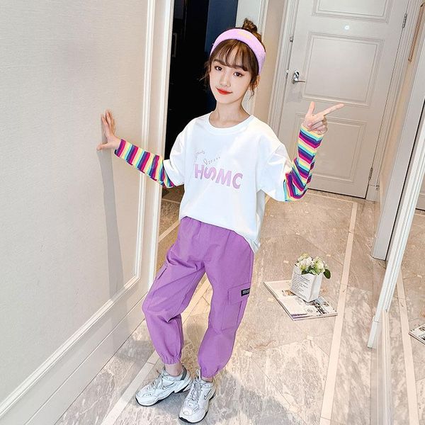 clothing sets girls fashion casual suit spring and autumn stitching color long-sleeved t-shirt + loose trousers letter printing sports, White
clothing sets girls fashion casual suit spring and autumn stitching color long-sleeved t-shirt + loose trousers letter printing sports, White