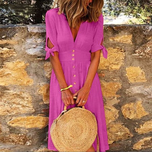 casual women summer beach boho dress deep v-neck solid half sleeve dress elegant lady button wrap midi party dress vestidos, Black;gray
casual women summer beach boho dress deep v-neck solid half sleeve dress elegant lady button wrap midi party dress vestidos, Black;gray