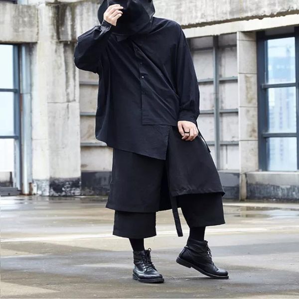 men's pants dark thigh original large design trendy casual style wide leg nine corner skirt, Black
men's pants dark thigh original large design trendy casual style wide leg nine corner skirt, Black