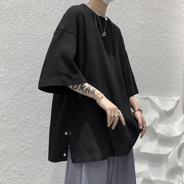 men's t-shirts side slit single breasted button waffle pattern summer oversized men tshirt short sleeve loose 2021 hip hop woman street, White;black
men's t-shirts side slit single breasted button waffle pattern summer oversized men tshirt short sleeve loose 2021 hip hop woman street, White;black