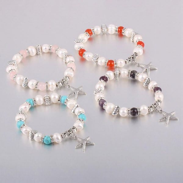 link, chain 100% natural freshwater 8-9 mm pearl bracelets for women with starfish pendants as jewelry gift multi color bangles, Black
link, chain 100% natural freshwater 8-9 mm pearl bracelets for women with starfish pendants as jewelry gift multi color bangles, Black