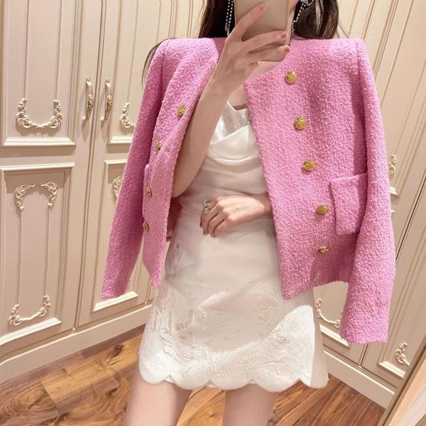 women's jackets brand runway slim-fit tweed jacket elegant luxury women coat double-breasted o-neck cropped rose red pink 2021, Black;brown
women's jackets brand runway slim-fit tweed jacket elegant luxury women coat double-breasted o-neck cropped rose red pink 2021, Black;brown