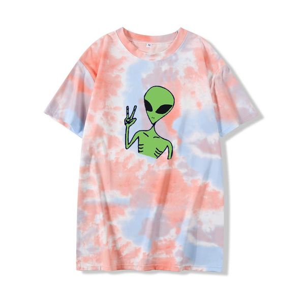 women's t-shirt cartoons scissor hand green alien tie dye women pattern print summer korean streetwear harajuku style couple, White
women's t-shirt cartoons scissor hand green alien tie dye women pattern print summer korean streetwear harajuku style couple, White