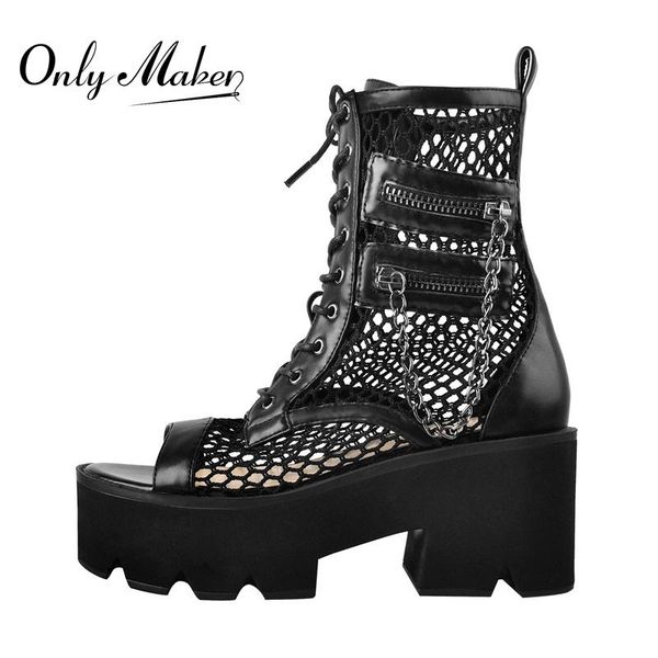 sandals onlymaker summer lace-up peep toe platform boot sandal chunky high heel matte black hollow metal chain zipper decoration fashion
sandals onlymaker summer lace-up peep toe platform boot sandal chunky high heel matte black hollow metal chain zipper decoration fashion