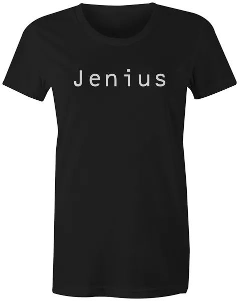 funny womens t-shirt joke quote slogan printed genuis fashion popular - jenius, White;black
funny womens t-shirt joke quote slogan printed genuis fashion popular - jenius, White;black