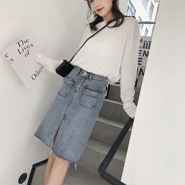 skirts 2021 fashion personality high waist medium length denim skirt women's summer all-around fit show thin slit hem wrap hip, Black
skirts 2021 fashion personality high waist medium length denim skirt women's summer all-around fit show thin slit hem wrap hip, Black