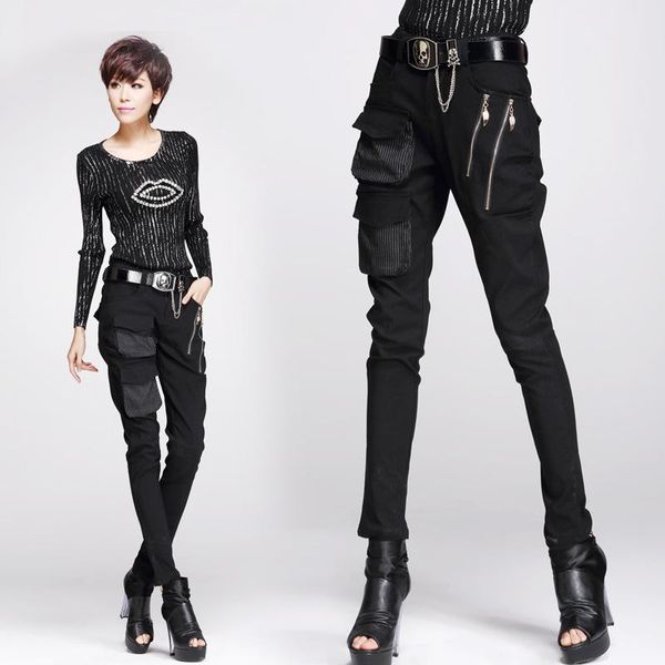 women's pants & capris spring autumn personality zipper women pocket harem streetwear trousers cargo, Black;white
women's pants & capris spring autumn personality zipper women pocket harem streetwear trousers cargo, Black;white