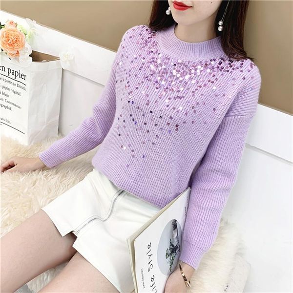 women's sweaters 2021 autumn winter the women pullovers luxury sequined female korean knitted clothes fashion sweater top, White;black
women's sweaters 2021 autumn winter the women pullovers luxury sequined female korean knitted clothes fashion sweater top, White;black