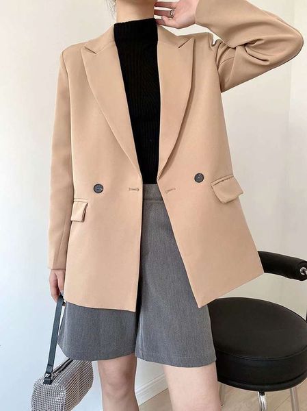 spring and summer women's professional style double breasted tube medium long suit coat, Black;brown
spring and summer women's professional style double breasted tube medium long suit coat, Black;brown