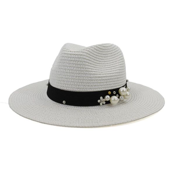wide brim hats panama sun straw hat with pearls summer beach vacation sunshade paper cap fashion jazz for women men, Blue;gray
wide brim hats panama sun straw hat with pearls summer beach vacation sunshade paper cap fashion jazz for women men, Blue;gray