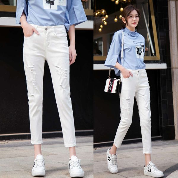 smoke tube pants elastic high waist hole in summer slim women's white nine point small leg, Blue
smoke tube pants elastic high waist hole in summer slim women's white nine point small leg, Blue
