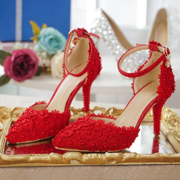 wedding sandals red color lace flowers pearl hand made in china ankle strap 6cm heel pointed shoes girls birthday pearls heels, Black
wedding sandals red color lace flowers pearl hand made in china ankle strap 6cm heel pointed shoes girls birthday pearls heels, Black