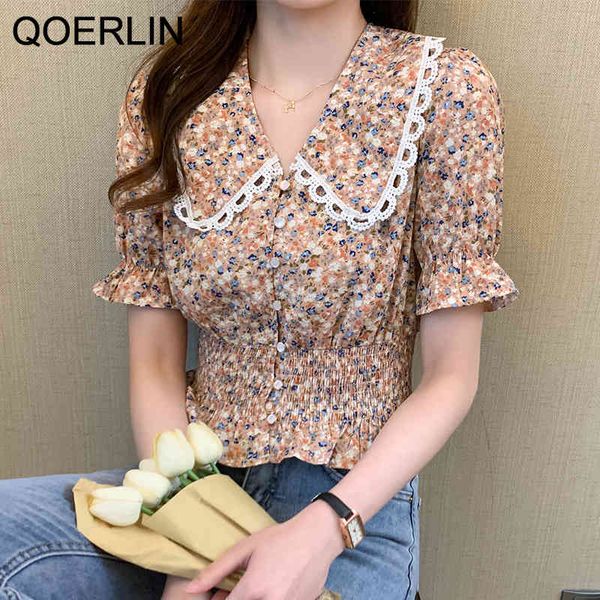 qoerlin chic peter pan collar elastic waist shirts girls sweet korean style short sleeve slim blouse fashion printed floral 210416, White
qoerlin chic peter pan collar elastic waist shirts girls sweet korean style short sleeve slim blouse fashion printed floral 210416, White