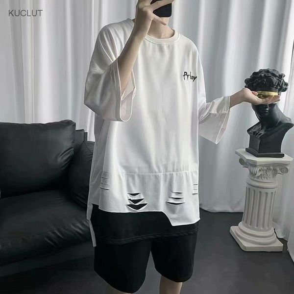 hole 7 / 6 t-shirt men's fashion brand pishuai high street couple short sleeve oversize 5 women's, White
hole 7 / 6 t-shirt men's fashion brand pishuai high street couple short sleeve oversize 5 women's, White