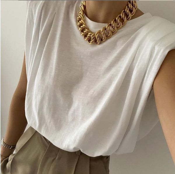 women's t-shirt jhbeute fashion sleeveless shoulder pad o-neck cotton vest solid color knitting loose office street female top, White
women's t-shirt jhbeute fashion sleeveless shoulder pad o-neck cotton vest solid color knitting loose office street female top, White