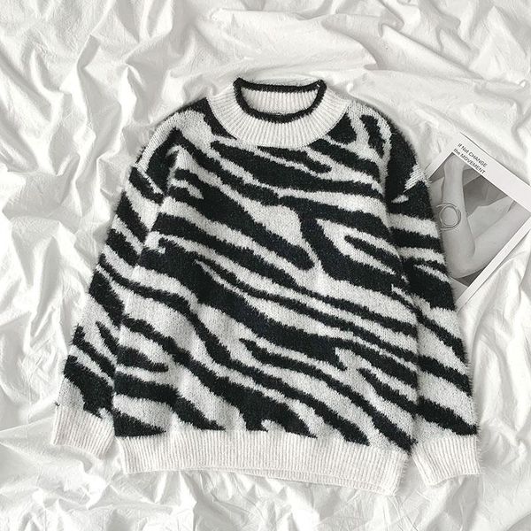 women's sweaters zebra leopard sweater women fashion loose long sleeved streetwear pullover woman black white print oversize knit, White;black
women's sweaters zebra leopard sweater women fashion loose long sleeved streetwear pullover woman black white print oversize knit, White;black