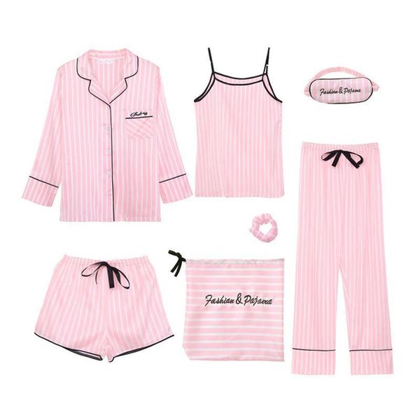 7 womens sleepwears pieces sets pajamas women lingerie robe set sleepwear faux silk striped pyjama spring summer autumn homewear, Black;red
7 womens sleepwears pieces sets pajamas women lingerie robe set sleepwear faux silk striped pyjama spring summer autumn homewear, Black;red