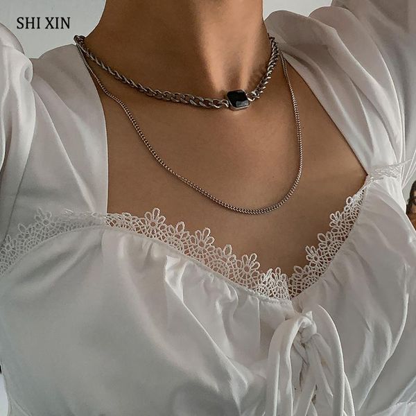 chokers shixin simple stainless steel chain black gem choker necklaces for women/men fashion layered collar short jewelry 2021, Golden;silver
chokers shixin simple stainless steel chain black gem choker necklaces for women/men fashion layered collar short jewelry 2021, Golden;silver