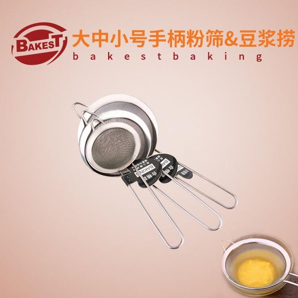 flour sieve with long handle stainless steel pastry baking tools for multiple size selection &
flour sieve with long handle stainless steel pastry baking tools for multiple size selection &