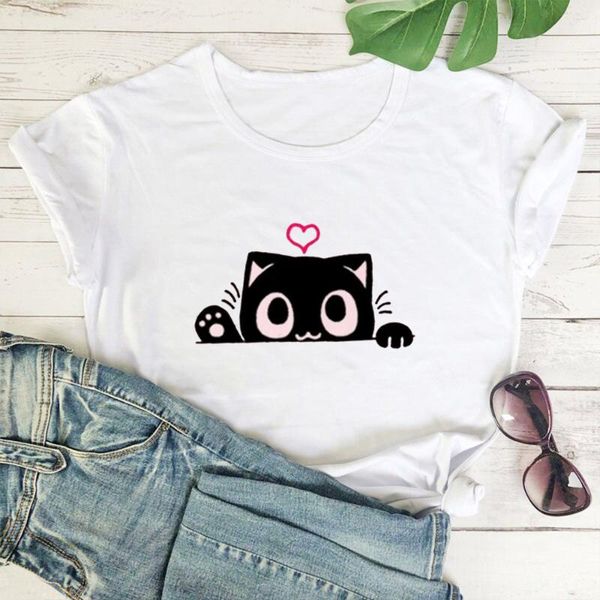 women's t-shirt kawaii black cat pattern t shirts women harajuku casual short sleeve tshirt for simple wild comfortable, White
women's t-shirt kawaii black cat pattern t shirts women harajuku casual short sleeve tshirt for simple wild comfortable, White